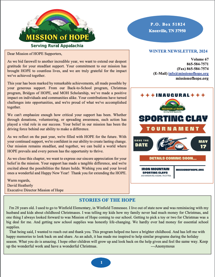 The front page of the sports clay newsletter.